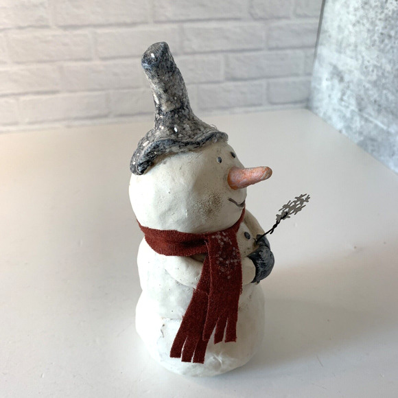 Kevin Smith Snowman Figure Folk Art Black Hat Scarf Snowflake Wand Glittered 6” - Picture 5 of 9